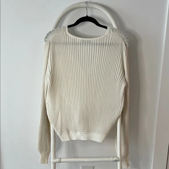 INTERMIX Cream Ribbed V-Neck Wrap Sweater - Picture 4 of 4
